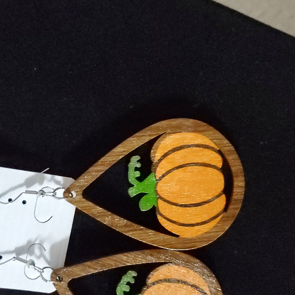 Fall Pumpkin Teardrop Earrings - Picture 3 of 7